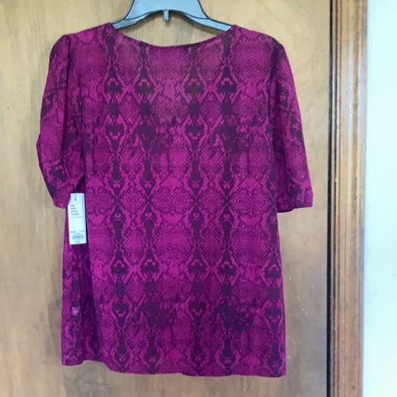 Apt 9 rouched sheer sleeve pink snake print top with stretch size L - Picture 9 of 17